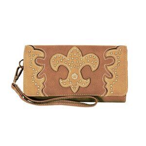 NWT Montana West Fleur-de-Lis Wallet/Wristlet w/Studs & Crystal, 7 3/4" x 4 3/4"